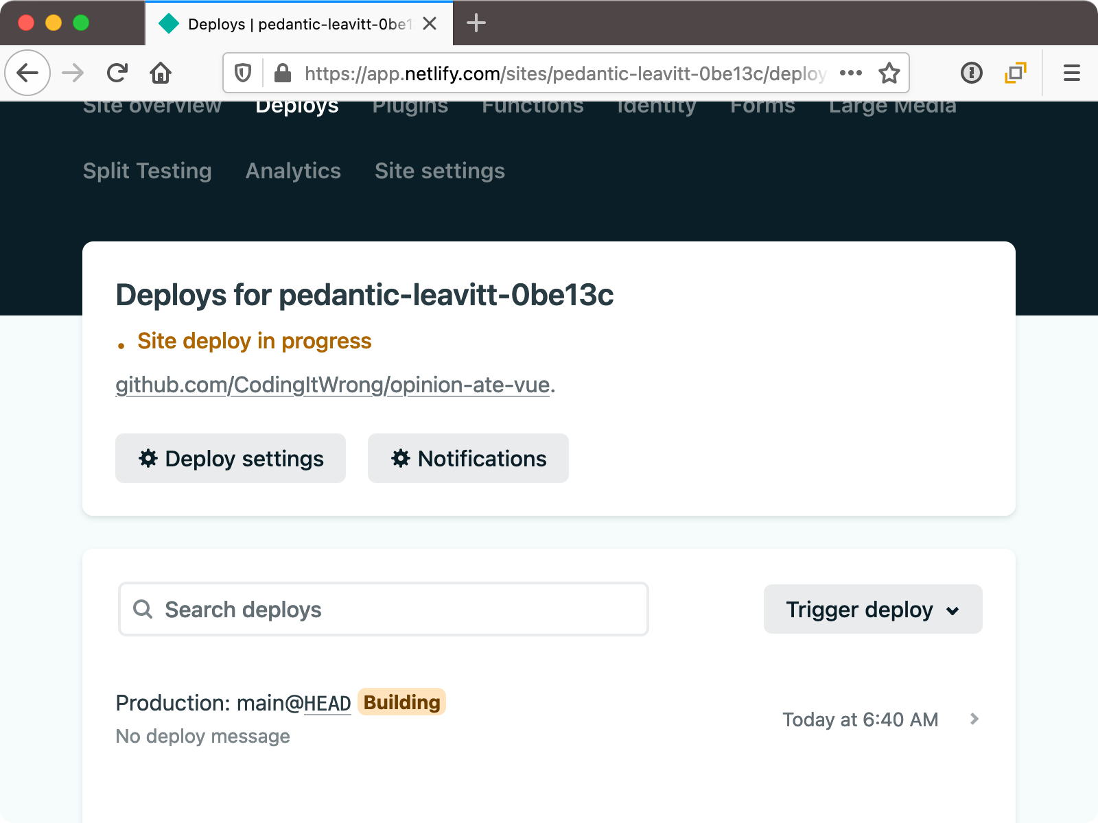 Netlify list of deployments