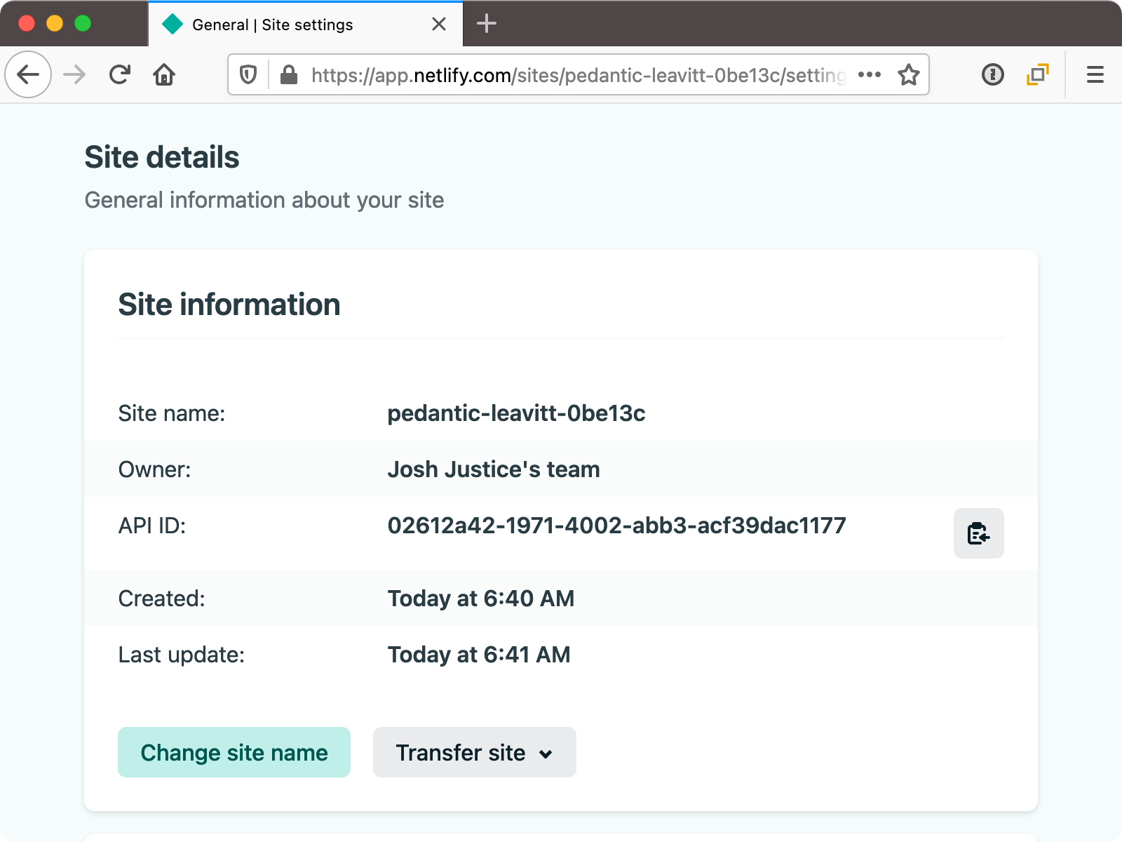Change Site Name button