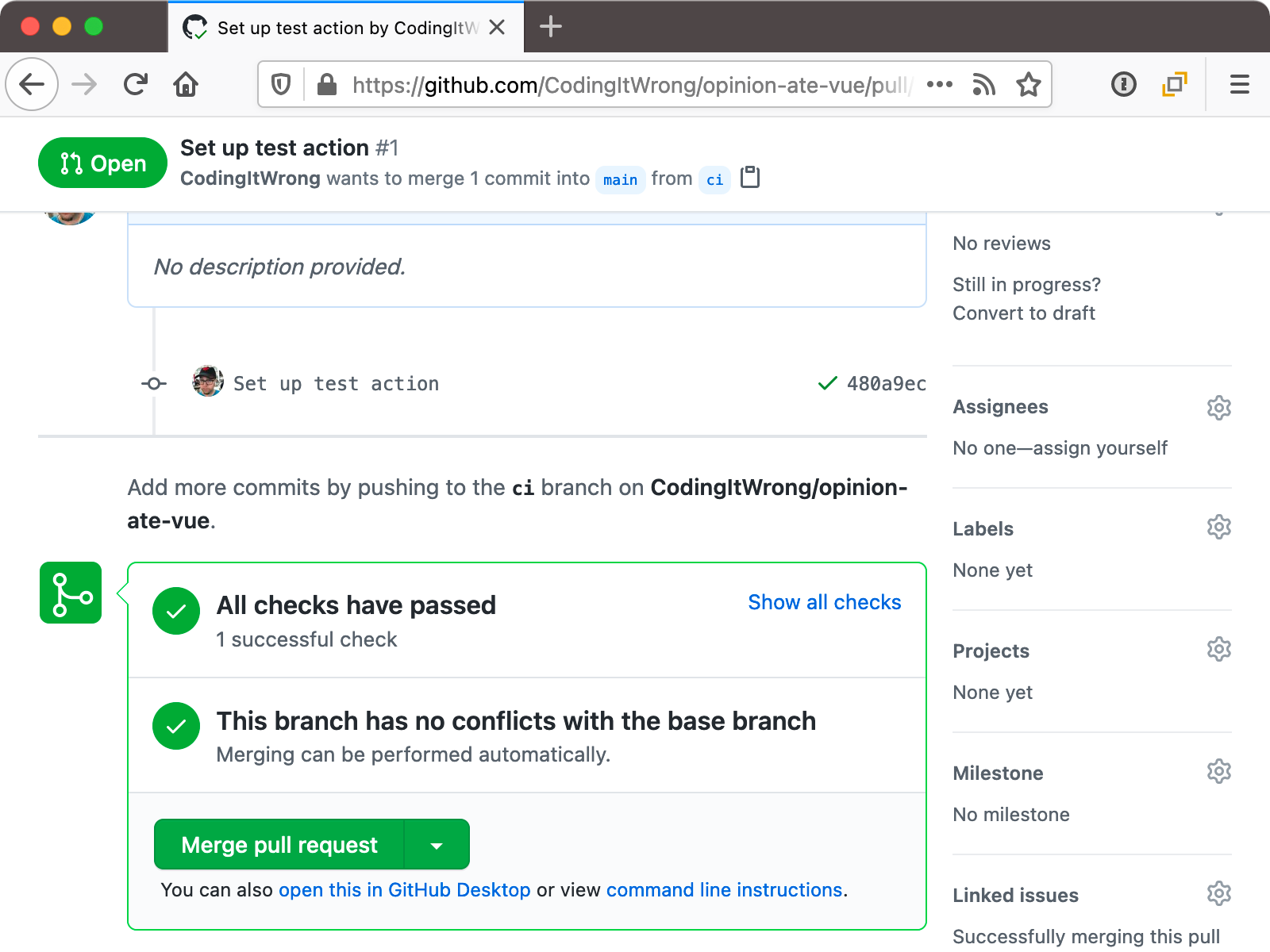 PR screen with tests passed