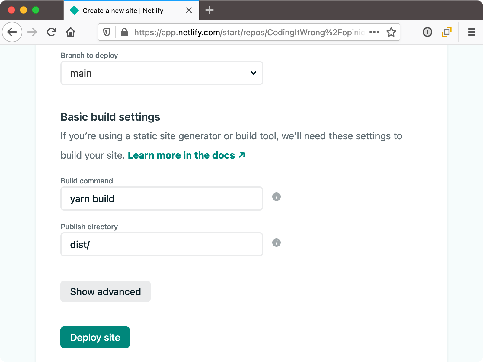 Configuring Netlify build settings