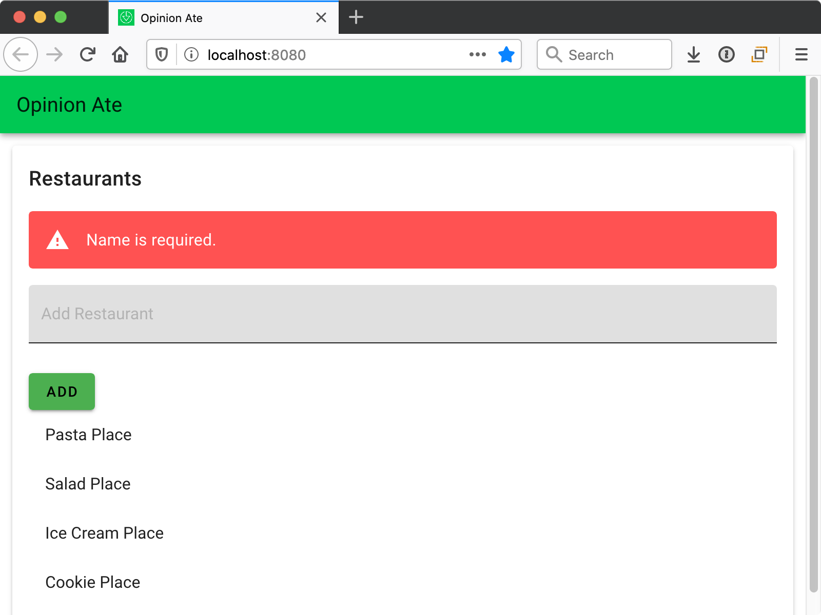 Name is required error