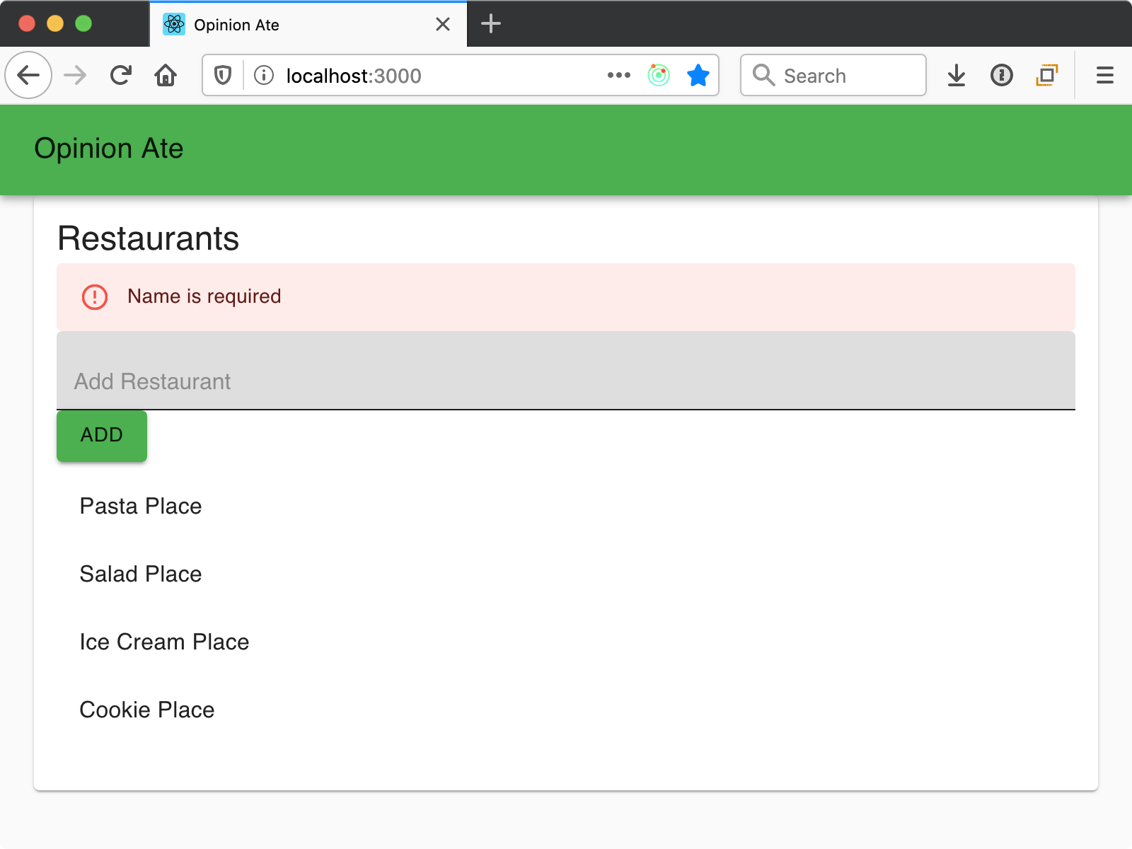 Name is required error